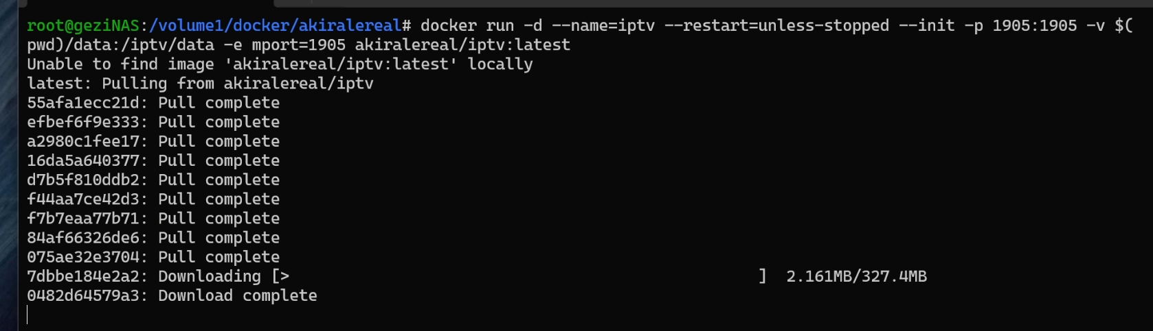 docker run 一行命令拉取镜像并启动 iPTV